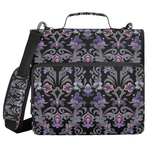 3 Ring Zipper Binder with Shoulder Strap Waterproof Trapper Keeper 1.5 Inch D-Ring 500 Sheets Capacity Purple Flower Pattern