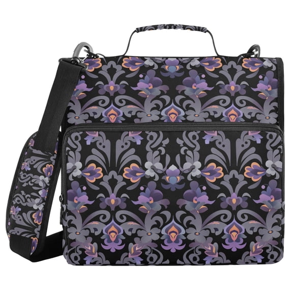 3 Ring Zipper Binder with Shoulder Strap Waterproof Trapper Keeper 2 Inch D-Ring 500 Sheets Capacity Purple Flower Pattern