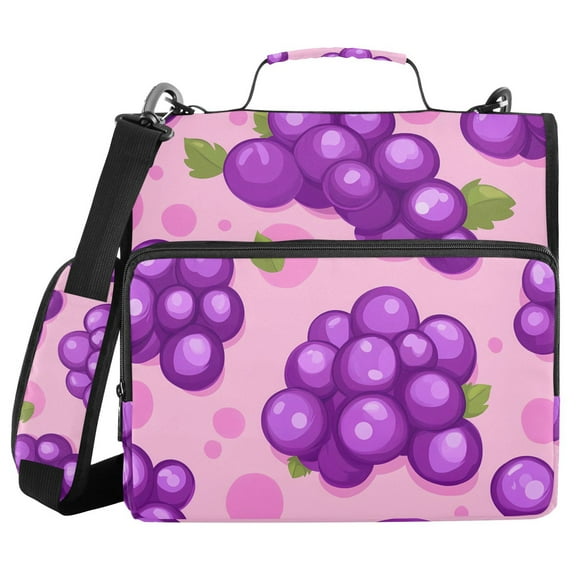 3 Ring Zipper Binder with Shoulder Strap Waterproof Trapper Keeper 1.5 Inch D-Ring 500 Sheets Capacity Purple Grape and Dots