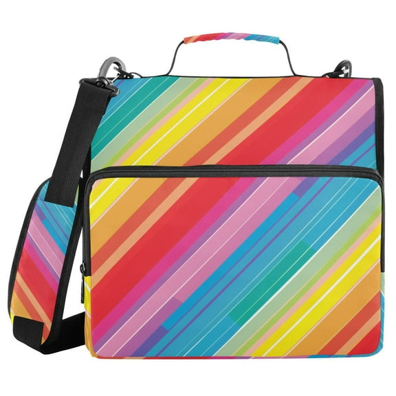 3 Ring Zipper Binder with Shoulder Strap Waterproof Trapper Keeper 1.5 Inch D-Ring 500 Sheets Capacity Rainbow Lines
