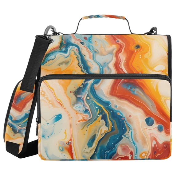 3 Ring Zipper Binder with Shoulder Strap Waterproof Trapper Keeper 2 Inch D-Ring 500 Sheets Capacity Red Blue Orange Marble