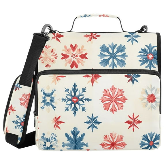 3 Ring Zipper Binder with Shoulder Strap Waterproof Trapper Keeper 1.5 Inch D-Ring 500 Sheets Capacity Red Blue Snowflakes