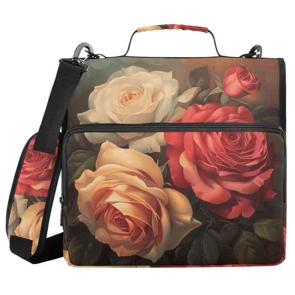 3 Ring Zipper Binder with Shoulder Strap Waterproof Trapper Keeper 2 Inch D-Ring 500 Sheets Capacity Red Pink Cream Rose