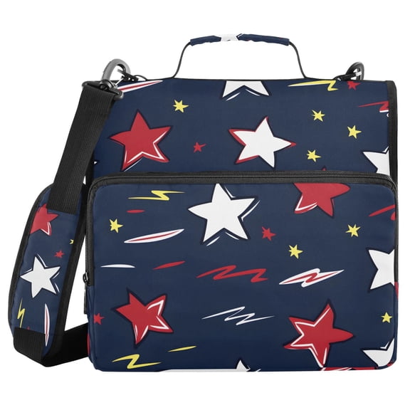 3 Ring Zipper Binder with Shoulder Strap Waterproof Trapper Keeper 2 Inch D-Ring 500 Sheets Capacity Red Yellow Stars Sparks Lightning