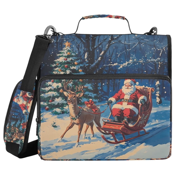 3 Ring Zipper Binder with Shoulder Strap Waterproof Trapper Keeper 2 Inch D-Ring 500 Sheets Capacity Reindeer Pull Christmas Sleigh