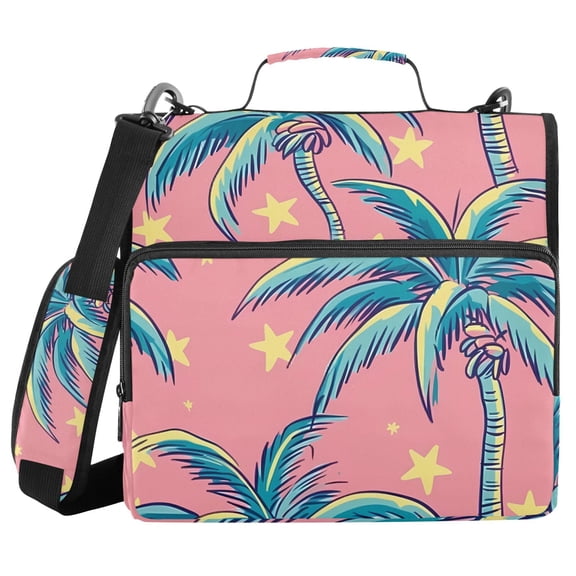 3 Ring Zipper Binder with Shoulder Strap Waterproof Trapper Keeper 2 Inch D-Ring 500 Sheets Capacity Retro Vintage Palm Tree