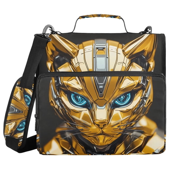 3 Ring Zipper Binder with Shoulder Strap Waterproof Trapper Keeper 2 Inch D-Ring 500 Sheets Capacity Robot Cat Head