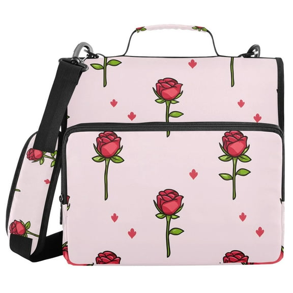 3 Ring Zipper Binder with Shoulder Strap Waterproof Trapper Keeper 1.5 Inch D-Ring 500 Sheets Capacity Rose Flower