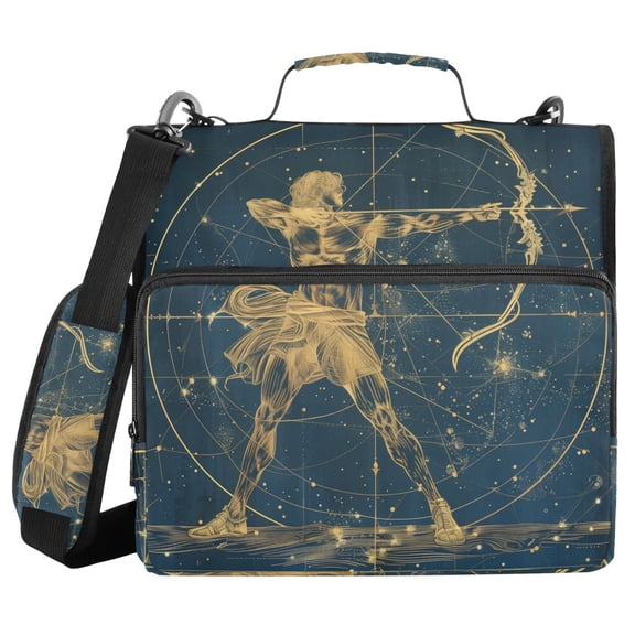 3 Ring Zipper Binder with Shoulder Strap Waterproof Trapper Keeper 2 Inch D-Ring 500 Sheets Capacity Sagittarius Of Zodiac