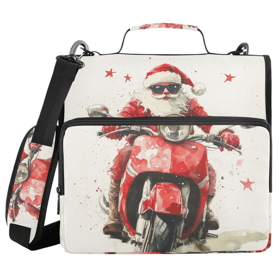 3 Ring Zipper Binder with Shoulder Strap Waterproof Trapper Keeper 2 Inch D-Ring 500 Sheets Capacity Santa Claus Rides Motorcycle