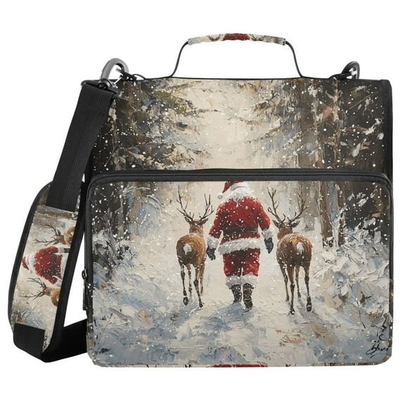 3 Ring Zipper Binder with Shoulder Strap Waterproof Trapper Keeper 1.5 Inch D-Ring 500 Sheets Capacity Santa Claus and Reindeer