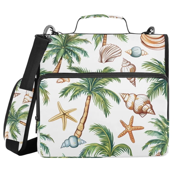3 Ring Zipper Binder with Shoulder Strap Waterproof Trapper Keeper 2 Inch D-Ring 500 Sheets Capacity Shells Palm Trees Starfish