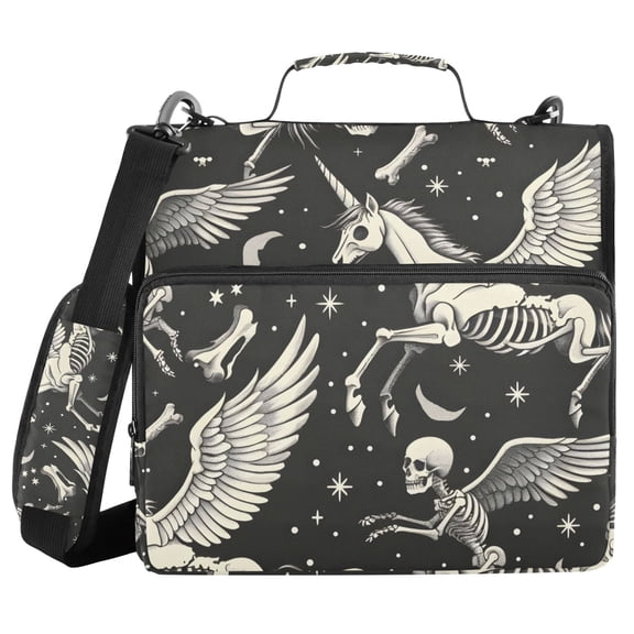 3 Ring Zipper Binder with Shoulder Strap Waterproof Trapper Keeper 2 Inch D-Ring 500 Sheets Capacity Skeleton Pegasus