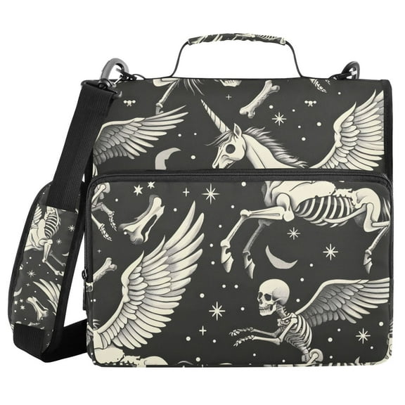 3 Ring Zipper Binder with Shoulder Strap Waterproof Trapper Keeper 1.5 Inch D-Ring 500 Sheets Capacity Skeleton Pegasus