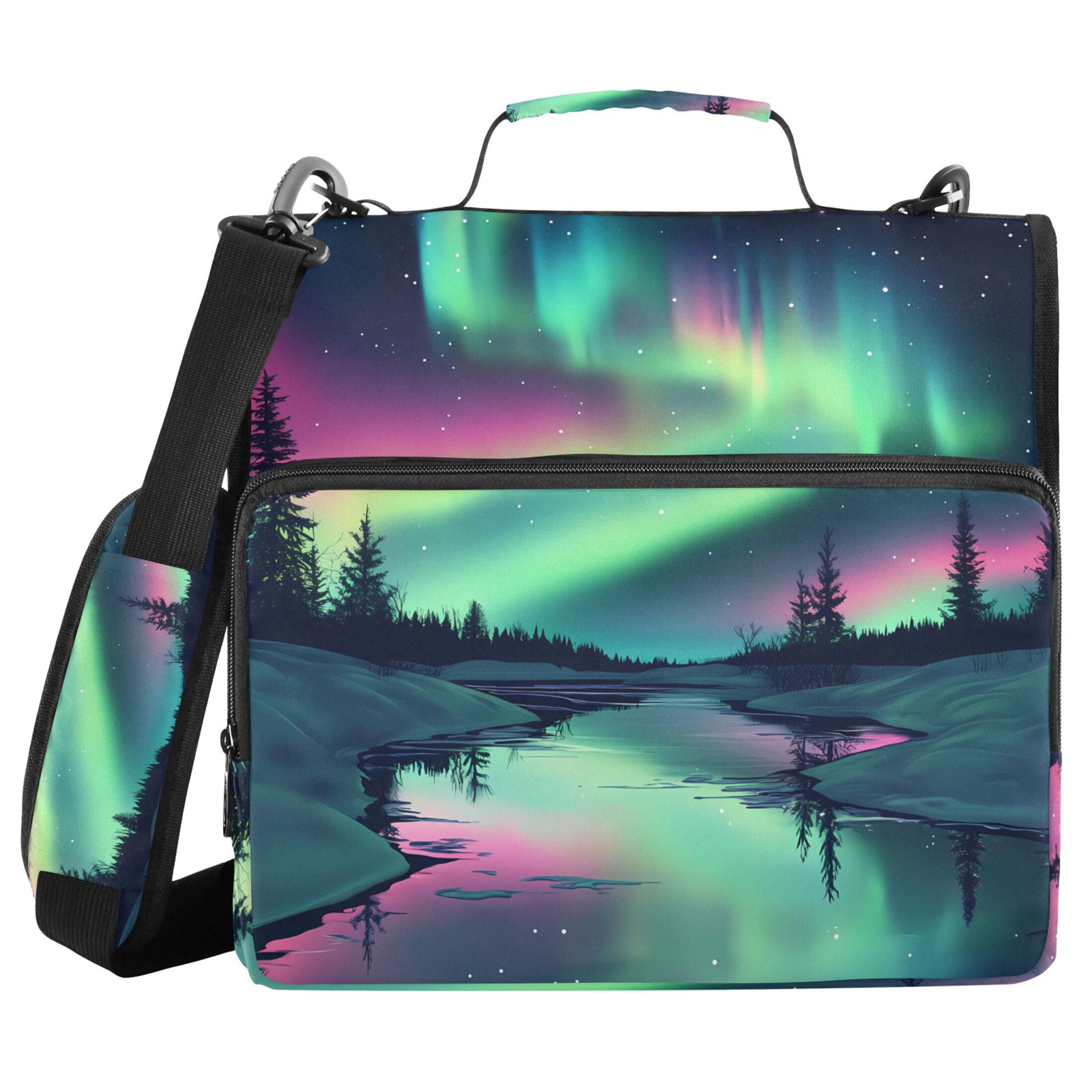 3 Ring Zipper Binder with Shoulder Strap Waterproof Trapper Keeper 2 Inch D-Ring 500 Sheets Capacity Snow Aurora