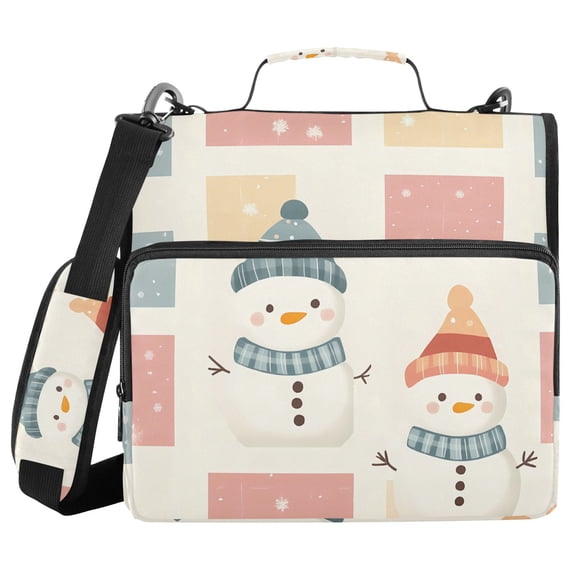 3 Ring Zipper Binder with Shoulder Strap Waterproof Trapper Keeper 2 Inch D-Ring 500 Sheets Capacity Snowman and Block