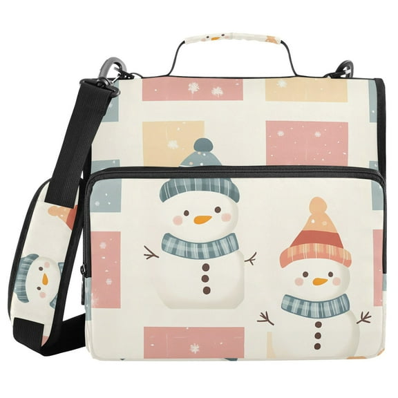 3 Ring Zipper Binder with Shoulder Strap Waterproof Trapper Keeper 1.5 Inch D-Ring 500 Sheets Capacity Snowman and Block