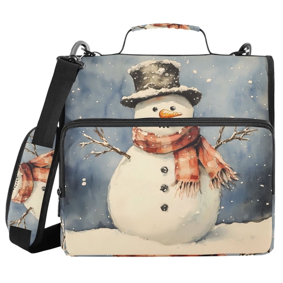 3 Ring Zipper Binder with Shoulder Strap Waterproof Trapper Keeper 2 Inch D-Ring 500 Sheets Capacity Snowman with Scarf Wrap in Hat