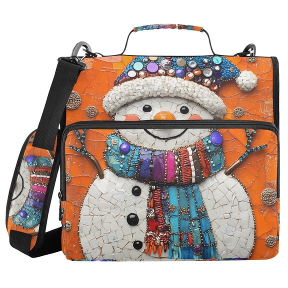 3 Ring Zipper Binder with Shoulder Strap Waterproof Trapper Keeper 2 Inch D-Ring 500 Sheets Capacity Snowmen with Colorful Sequins Hat