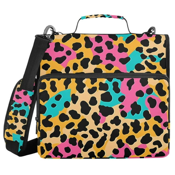 3 Ring Zipper Binder with Shoulder Strap Waterproof Trapper Keeper 1.5 Inch D-Ring 500 Sheets Capacity Soft Color Leopard Print