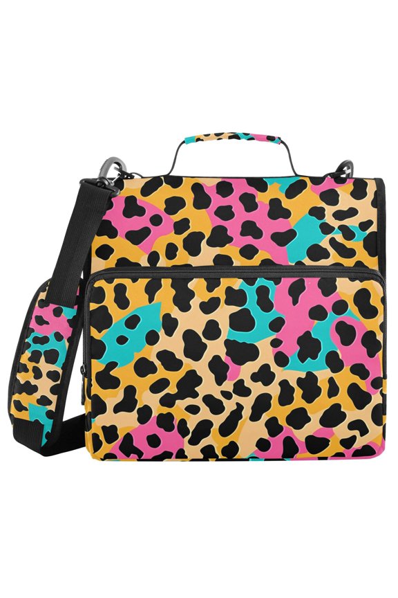 3 Ring Zipper Binder with Shoulder Strap Waterproof Trapper Keeper 1.5 Inch D-Ring 500 Sheets Capacity Soft Color Leopard Print