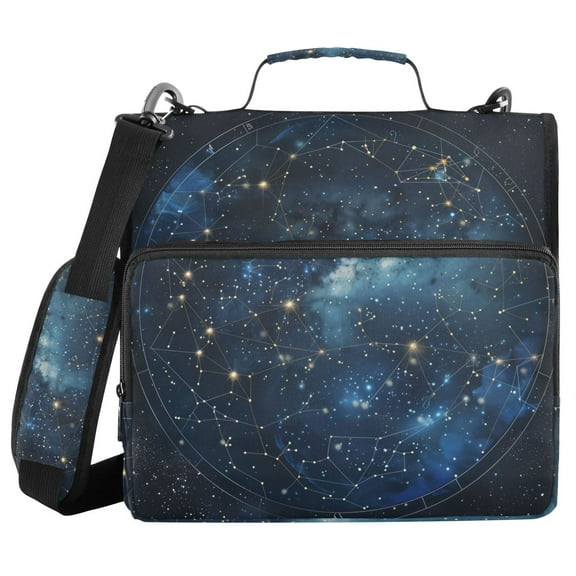 3 Ring Zipper Binder with Shoulder Strap Waterproof Trapper Keeper 1.5 Inch D-Ring 500 Sheets Capacity Star Constellation