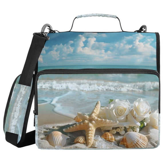 3 Ring Zipper Binder with Shoulder Strap Waterproof Trapper Keeper 2 Inch D-Ring 500 Sheets Capacity Starfish Conch Sea