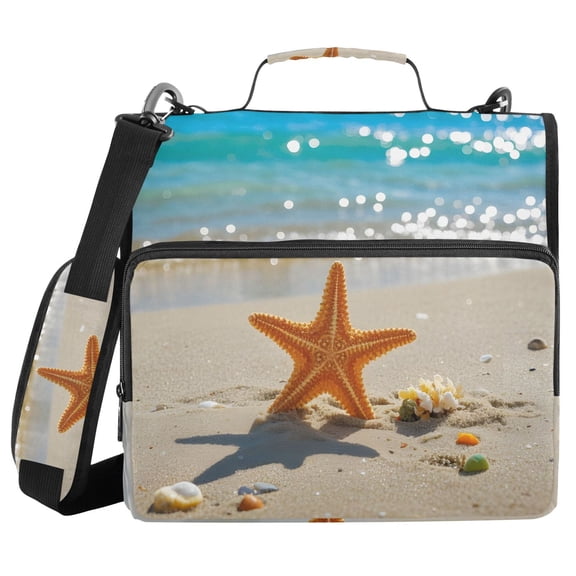 3 Ring Zipper Binder with Shoulder Strap Waterproof Trapper Keeper 2 Inch D-Ring 500 Sheets Capacity Starfish Stand on Beach