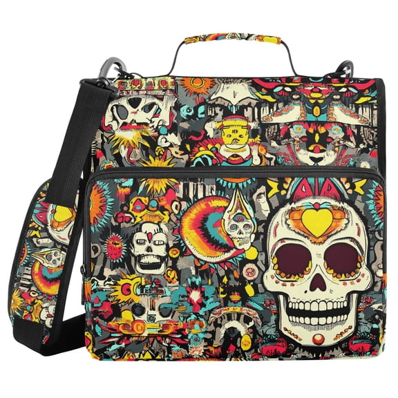 3 Ring Zipper Binder with Shoulder Strap Waterproof Trapper Keeper 2 Inch D-Ring 500 Sheets Capacity Stylish and Cool Skull