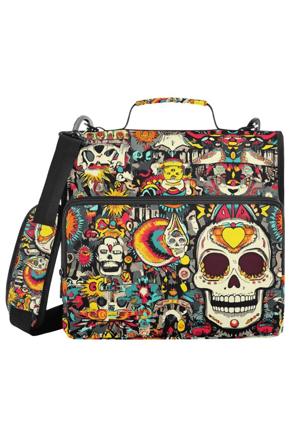3 Ring Zipper Binder with Shoulder Strap Waterproof Trapper Keeper 2 Inch D-Ring 500 Sheets Capacity Stylish and Cool Skull