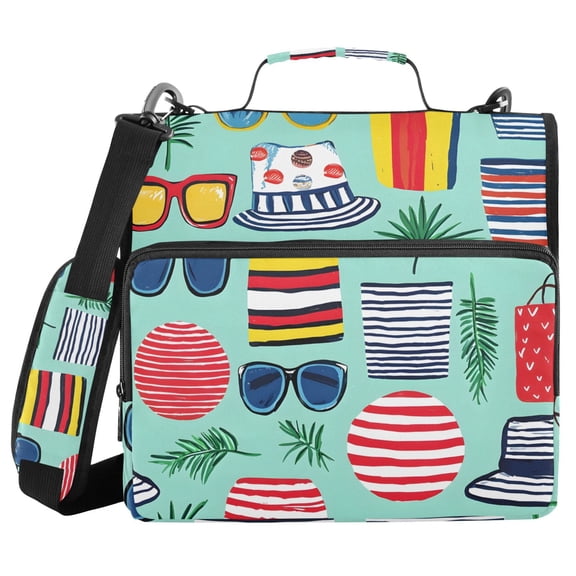 3 Ring Zipper Binder with Shoulder Strap Waterproof Trapper Keeper 2 Inch D-Ring 500 Sheets Capacity Summer Sunglasses Hats Bags