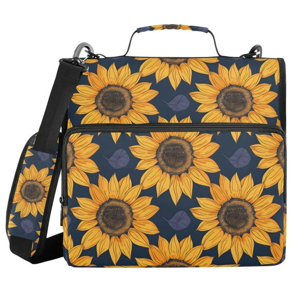 3 Ring Zipper Binder with Shoulder Strap Waterproof Trapper Keeper 1.5 Inch D-Ring 500 Sheets Capacity Sunflowers and Small Leaf