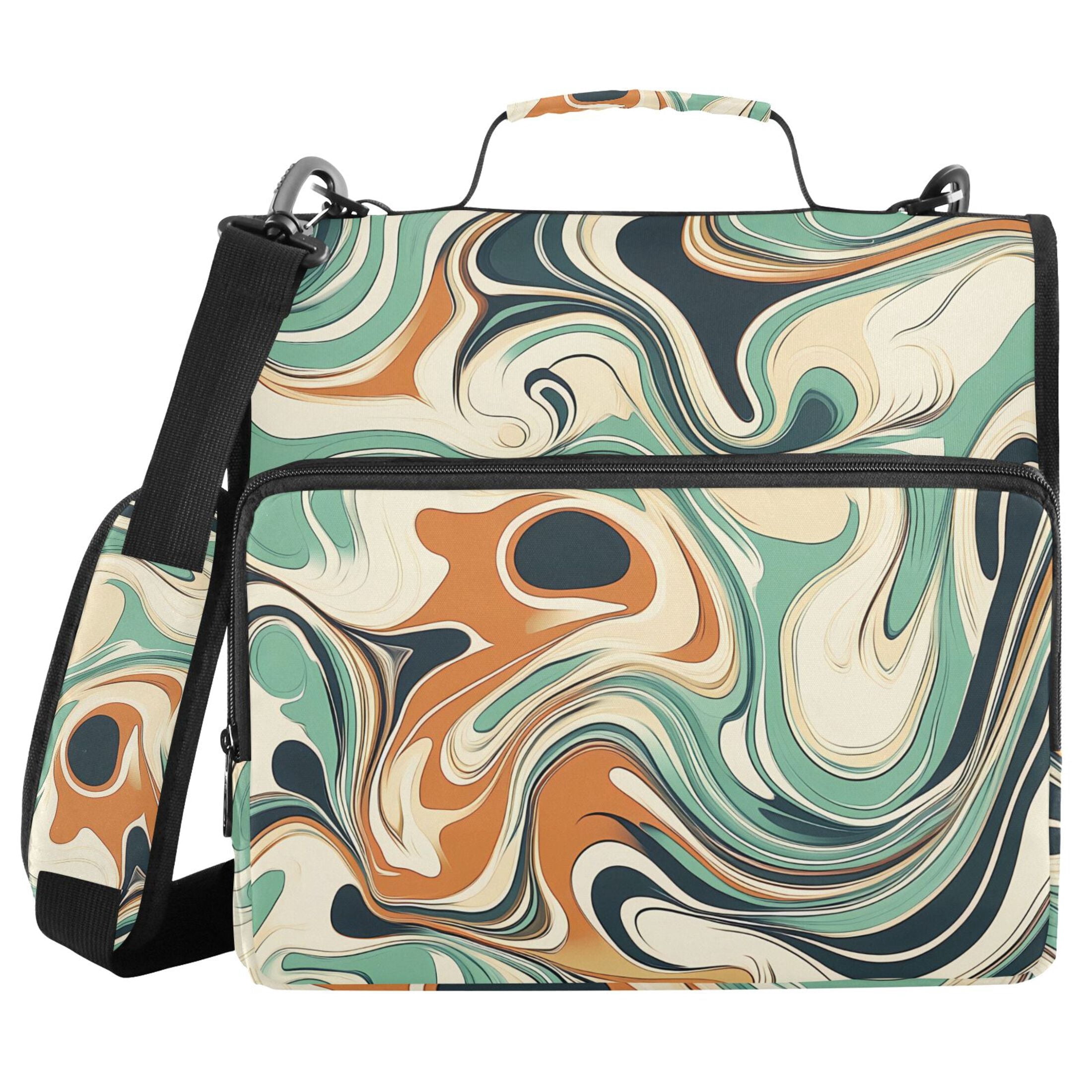 3 Ring Zipper Binder with Shoulder Strap Waterproof Trapper Keeper 2 Inch D-Ring 500 Sheets Capacity Teal Orange Marble