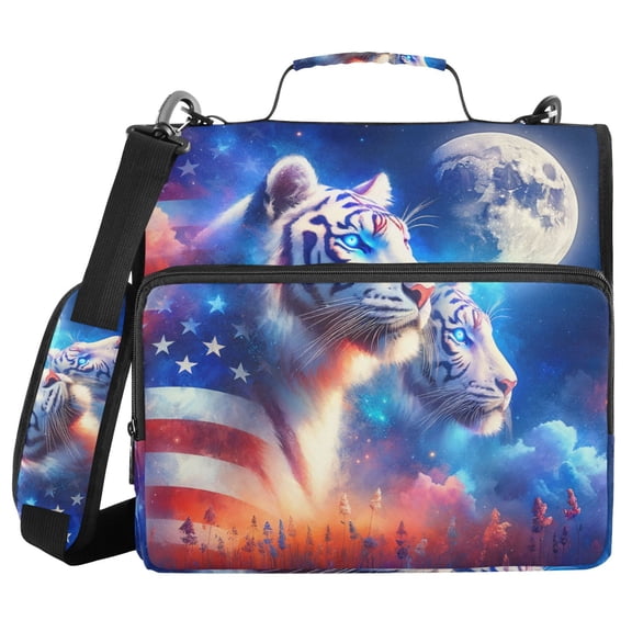 3 Ring Zipper Binder with Shoulder Strap Waterproof Trapper Keeper 2 Inch D-Ring 500 Sheets Capacity Tigers and American Flag