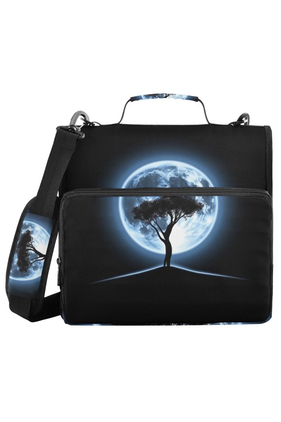 3 Ring Zipper Binder with Shoulder Strap Waterproof Trapper Keeper 2 Inch D-Ring 500 Sheets Capacity Tree and Moon