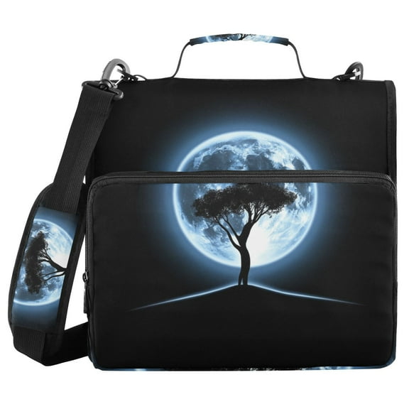 3 Ring Zipper Binder with Shoulder Strap Waterproof Trapper Keeper 1.5 Inch D-Ring 500 Sheets Capacity Tree and Moon