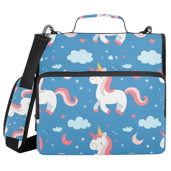 3 Ring Zipper Binder with Shoulder Strap Waterproof Trapper Keeper 2 Inch D-Ring 500 Sheets Capacity Unicorn Moon Cloud