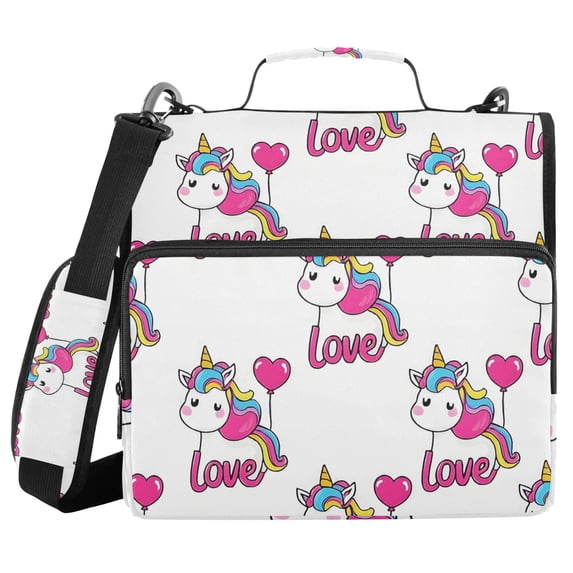 3 Ring Zipper Binder with Shoulder Strap Waterproof Trapper Keeper 2 Inch D-Ring 500 Sheets Capacity Unicorn and Love Balloon