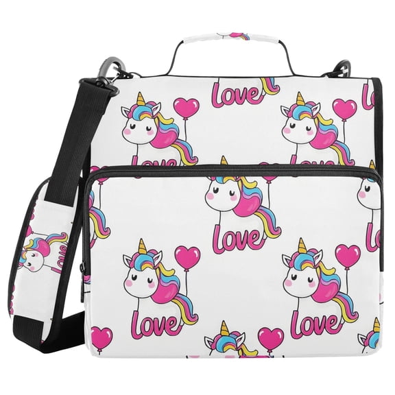 3 Ring Zipper Binder with Shoulder Strap Waterproof Trapper Keeper 2 Inch D-Ring 500 Sheets Capacity Unicorn and Love Balloon