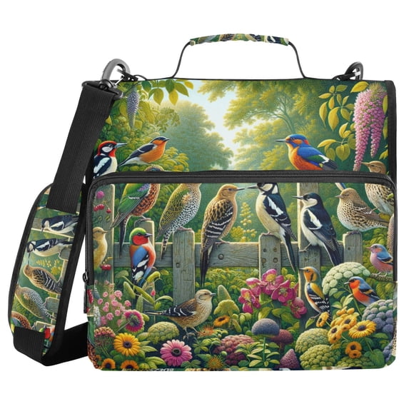 3 Ring Zipper Binder with Shoulder Strap Waterproof Trapper Keeper 2 Inch D-Ring 500 Sheets Capacity Various Birds on Wooden Fence