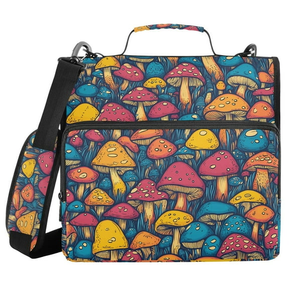 3 Ring Zipper Binder with Shoulder Strap Waterproof Trapper Keeper 1.5 Inch D-Ring 500 Sheets Capacity Vibrant Color Mushrooms