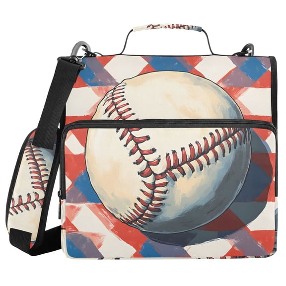 3 Ring Zipper Binder with Shoulder Strap Waterproof Trapper Keeper 2 Inch D-Ring 500 Sheets Capacity Vintage Baseball