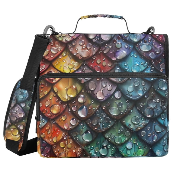 3 Ring Zipper Binder with Shoulder Strap Waterproof Trapper Keeper 2 Inch D-Ring 500 Sheets Capacity Water Droplets on Dragon Scales