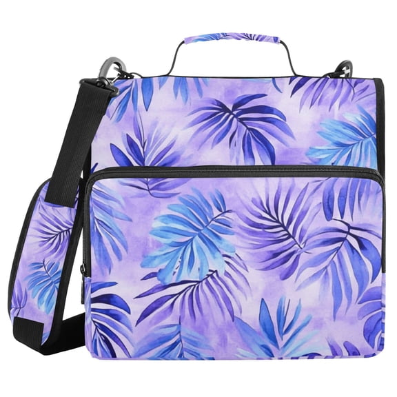3 Ring Zipper Binder with Shoulder Strap Waterproof Trapper Keeper 2 Inch D-Ring 500 Sheets Capacity Watercolor Blue Purple Palm Leaves