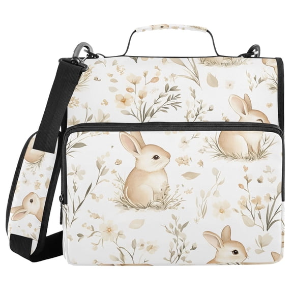 3 Ring Zipper Binder with Shoulder Strap Waterproof Trapper Keeper 2 Inch D-Ring 500 Sheets Capacity Watercolor Cute Rabbit and Flower