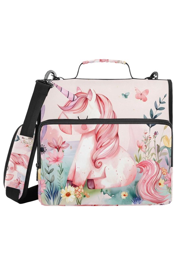 3 Ring Zipper Binder with Shoulder Strap Waterproof Trapper Keeper 2 Inch D-Ring 500 Sheets Capacity Watercolor Cute Unicorn