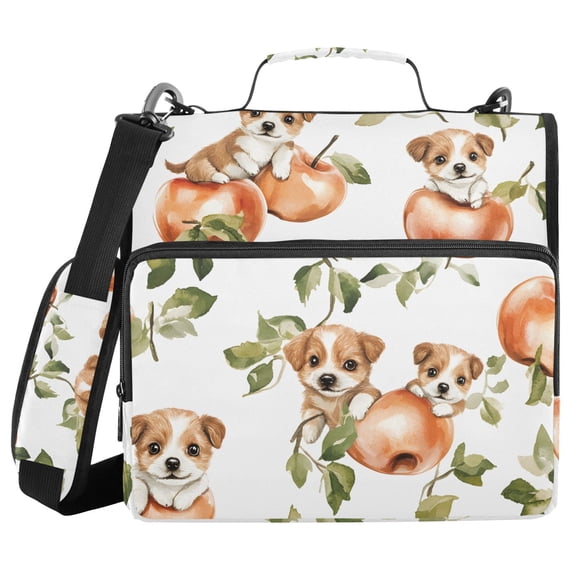3 Ring Zipper Binder with Shoulder Strap Waterproof Trapper Keeper 2 Inch D-Ring 500 Sheets Capacity Watercolor Dog Leaf Apple