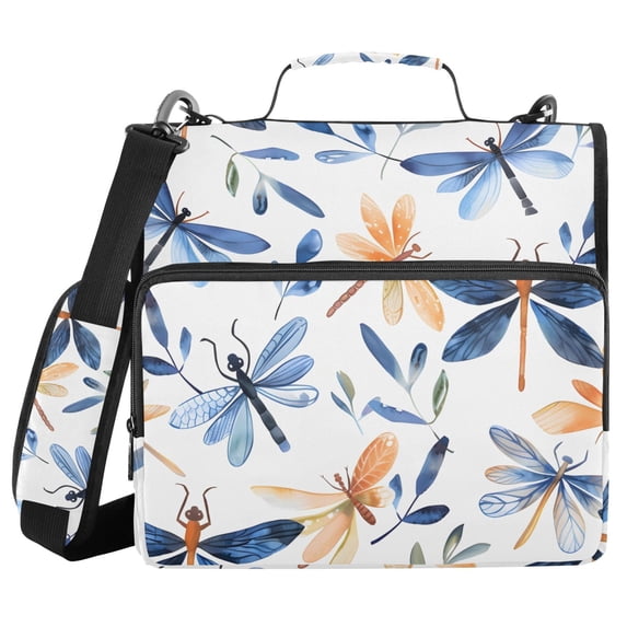 3 Ring Zipper Binder with Shoulder Strap Waterproof Trapper Keeper 2 Inch D-Ring 500 Sheets Capacity Watercolor Dragonflies