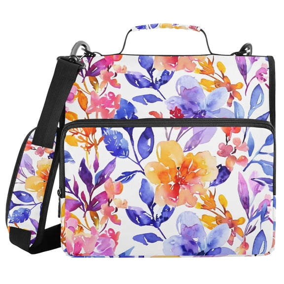 3 Ring Zipper Binder with Shoulder Strap Waterproof Trapper Keeper 2 Inch D-Ring 500 Sheets Capacity Watercolor Leaves
