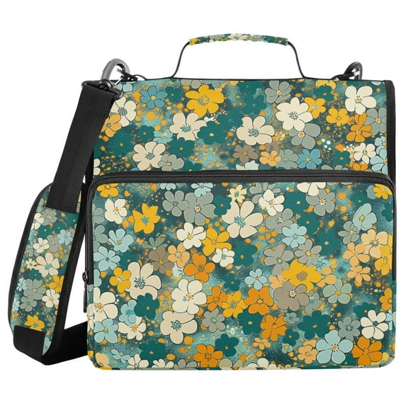 3 Ring Zipper Binder with Shoulder Strap Waterproof Trapper Keeper 1.5 Inch D-Ring 500 Sheets Capacity Watercolor Little Daisy